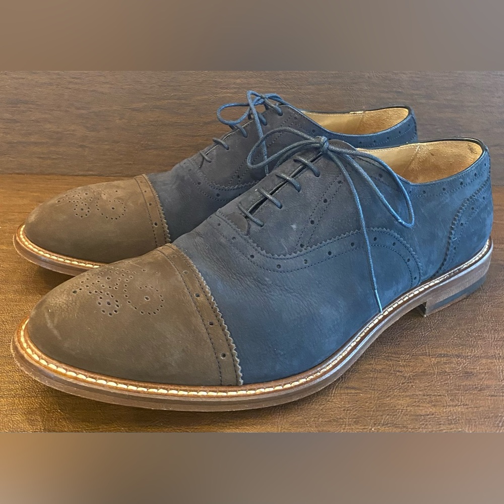 McCarren & Sons Men’s Cap-Toe Nubuck Leather Oxford Shoes Blue/Brown -  Size 10